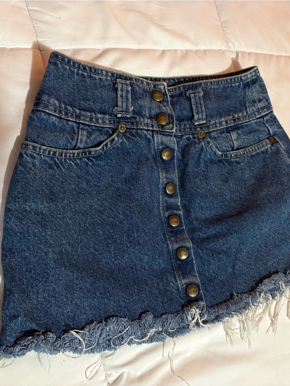 Dark Blue Button-Front Denim Mini Skirt